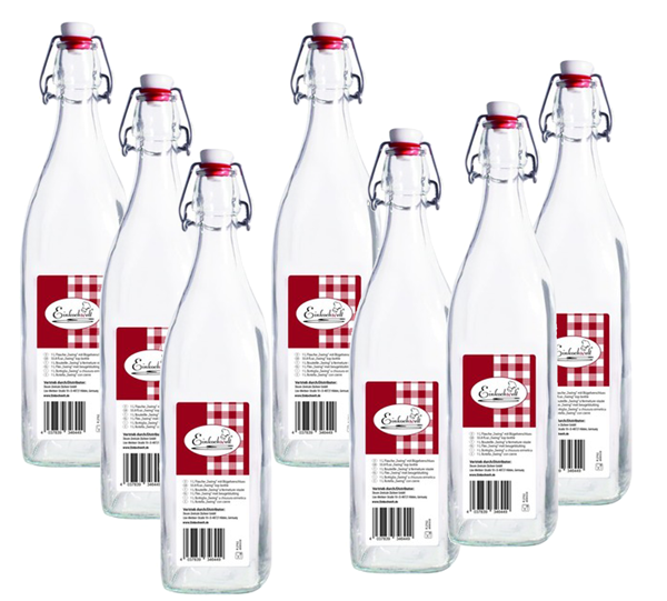 Flaschen 1000 ml - 6 Stück - quadratisch - mit bügelverschluss - 42 - kartons 