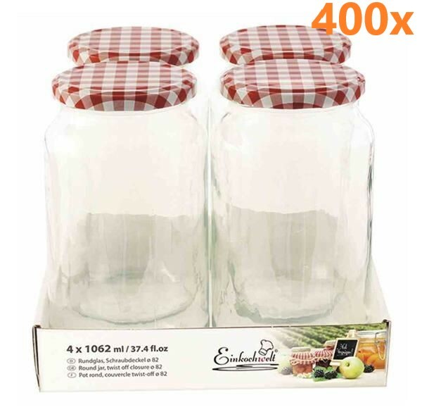 Marmeladenglas 1062 ml mit deckel rot-weiß Ø 82 mm (4 Stück x 100 sets) 