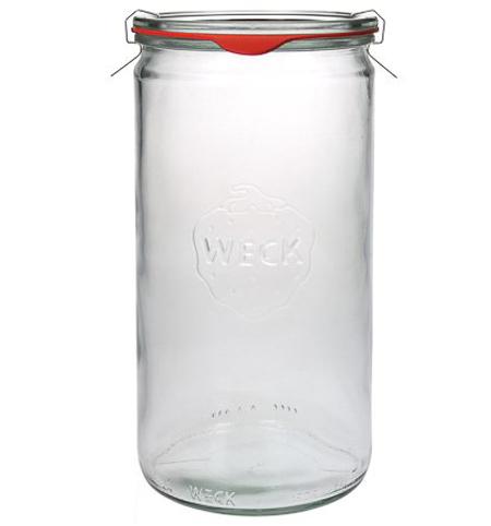 WECK Zylinderglas 1,5 Liter - mit  Einkochringe und Einweck klammern (4 Stück) 