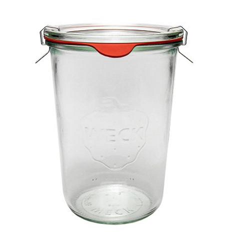 WECK Sturzglas 850 ml - mit Einkochringe Einweck klammern (4 Stück) 